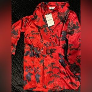 Printed Satin top with belt